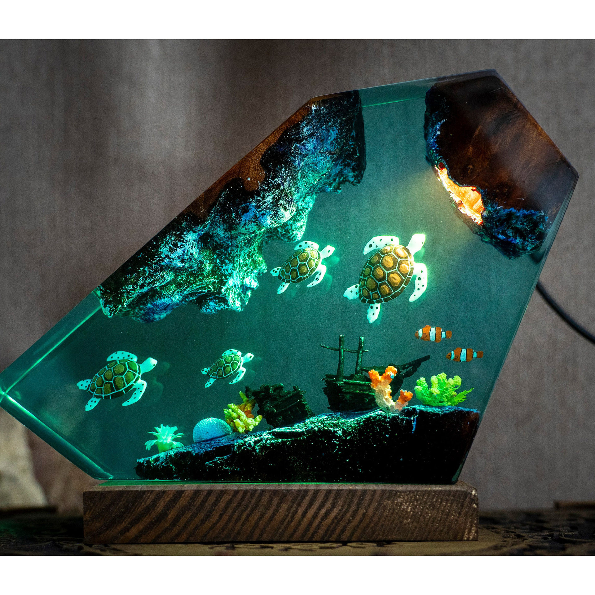 跨境树脂灯Resin Lamp Ocean海洋海龟家族树脂灯夏季热卖工艺品