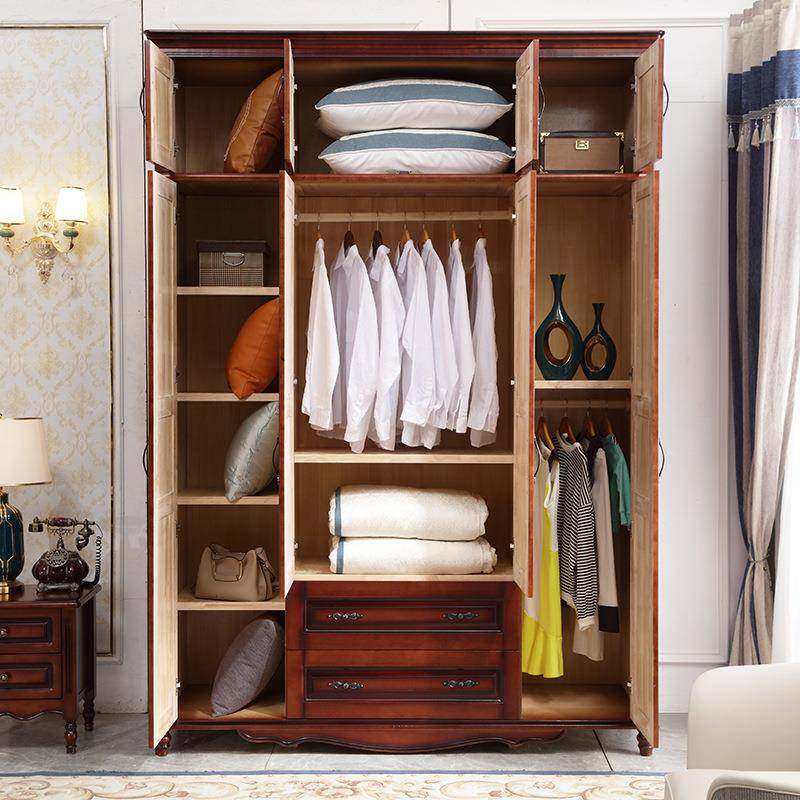 简美式村实实木衣柜全木现代约卧室家用储物橡乡胶木大8991衣橱家