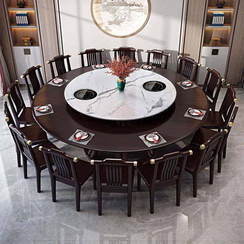 新中式实餐桌大圆酒桌CZ.131PL店全实木饭店电磁炉圆桌木2人家用