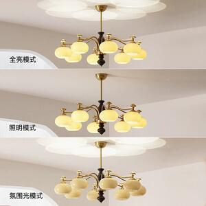美式复古实木客厅中吊灯古柿XC呈-D89风子灯吊法式奶油风氛围卧室