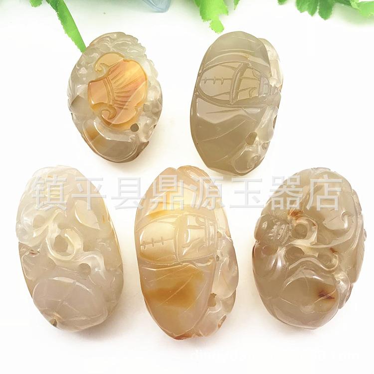 天然巴西缠瑙手把玉0644件巧丝雕玛镂空雕刻玛瑙髓双面瓯绣手把玩