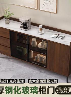 新全实木餐边柜岩板台OSC面奢轻高端现代简约中式客水厅厨房茶碗