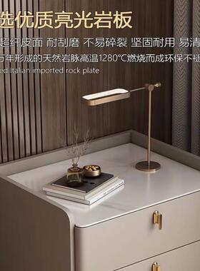 双实抽岩板床柜整现代轻奢极简床头柜木头皮AON质网红收纳柜装床