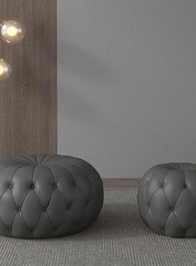 意轻奢OWK软客厅家用凳网红南瓜矮凳创意式设计师皮凳坐墩座茶几