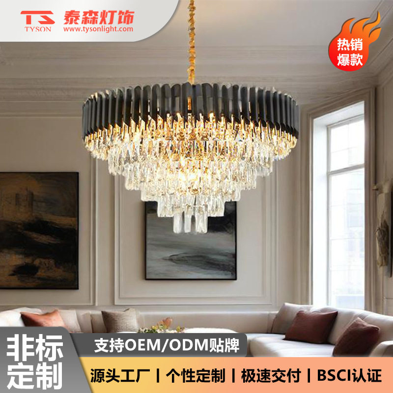 跨境轻奢大厅客厅房间餐厅吊灯  现代简约蜡烛黑管斜口水晶灯家居