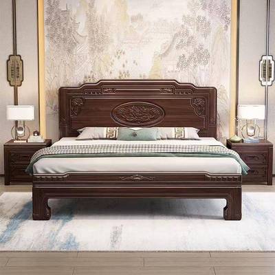 中式实木1.8米主卧金构花梨木双人床1.5米榫卯AZC床结雕木花实双