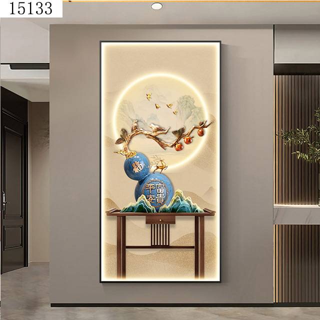 葫芦挂画新中式玄关装饰画入户门走廊过道壁画寓意好轻奢麋鹿壁画图片