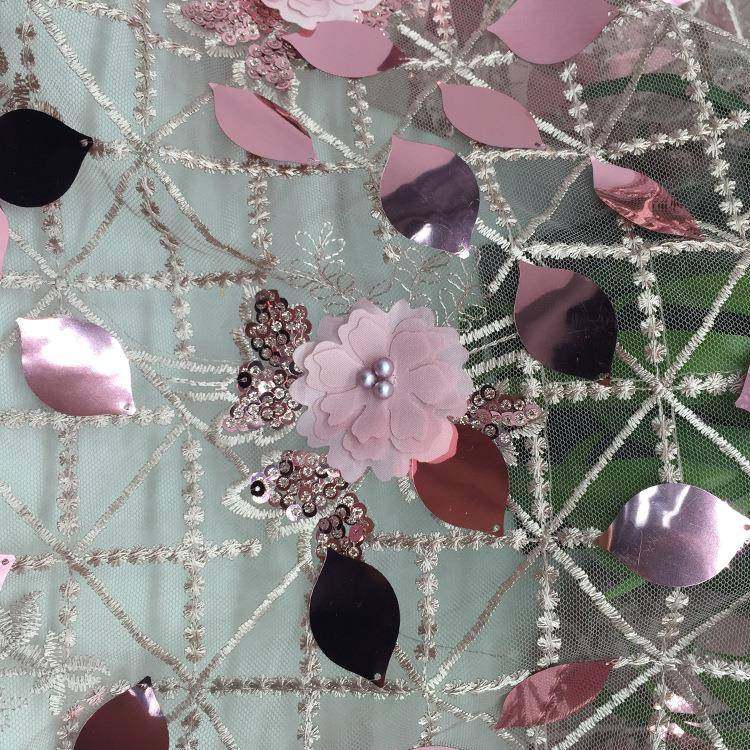 片新款复古中式珠绣HLJ230花面料现货片亮立体盘花绣钉珠晶片绣花