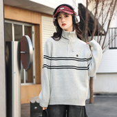 女大童冬季 毛衣2025款 初中生少女休闲百搭宽松拉链半高领保暖上衣