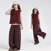 子打底衫 女大童秋冬季 三件套 初中生时尚 少女毛呢马甲裤 套装 2025款
