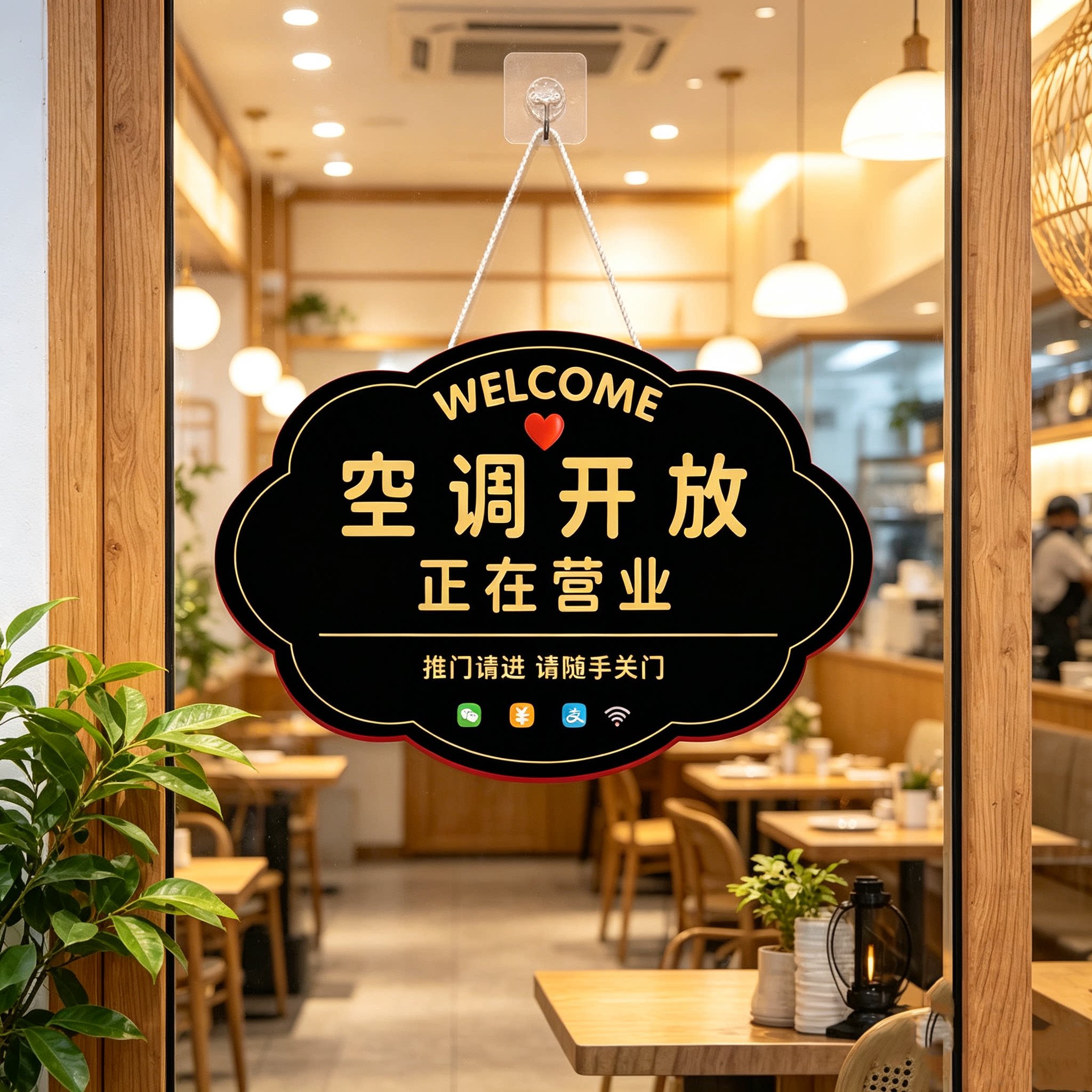店铺玻璃门双面营业中提示牌定制