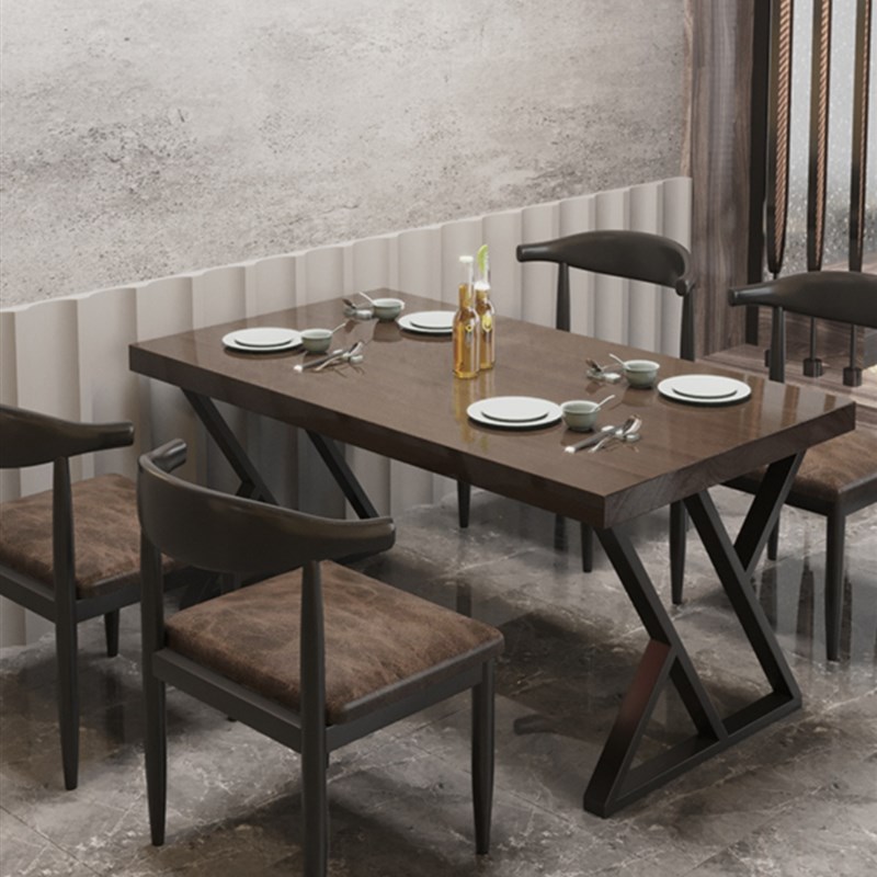工业风烧烤火锅店实木餐桌椅组合商用酒吧饭店餐厅铁艺长方形桌子