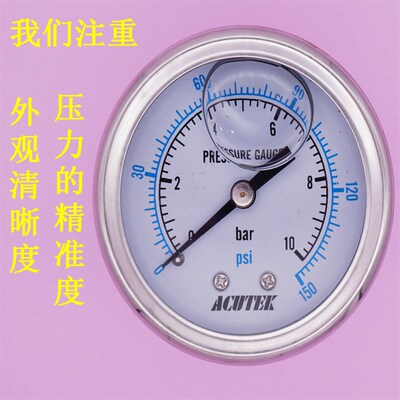 ACUTEK防震 油压 充油 抗震 轴向耐震压力表YN50Z 10bar  PT1/4