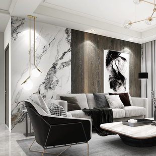 客厅壁纸现代简约沙发电视背景墙布木纹几何线条T大气卧室装饰墙