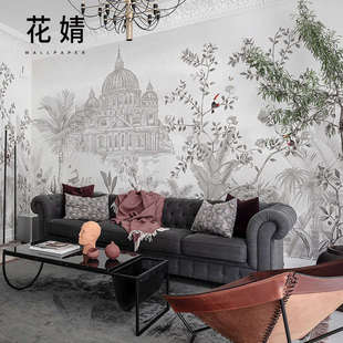 欧式城堡花园壁纸l高端酒店工装墙布客厅餐厅墙纸电视背景墙壁画