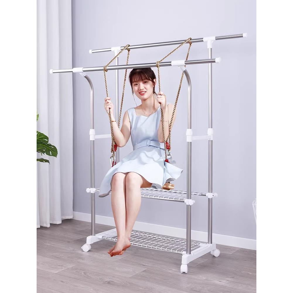 家用落地室内晾衣架不锈钢多功能折叠双杆式挂衣架阳台卧室晾陶琪