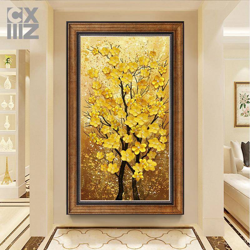 发财树美式玄关装饰画大气的轻奢欧式入户门壁画竖版走廊过道挂画