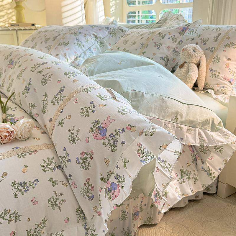 新款美式田园印花四件套高支密纯棉小碎花床单被套床笠床上用品