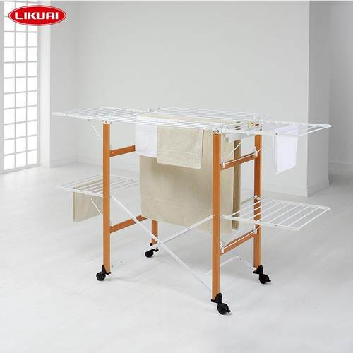 利快意大利FOPPA进口双层落地可折叠移动实木晾衣架室内外阳台27M