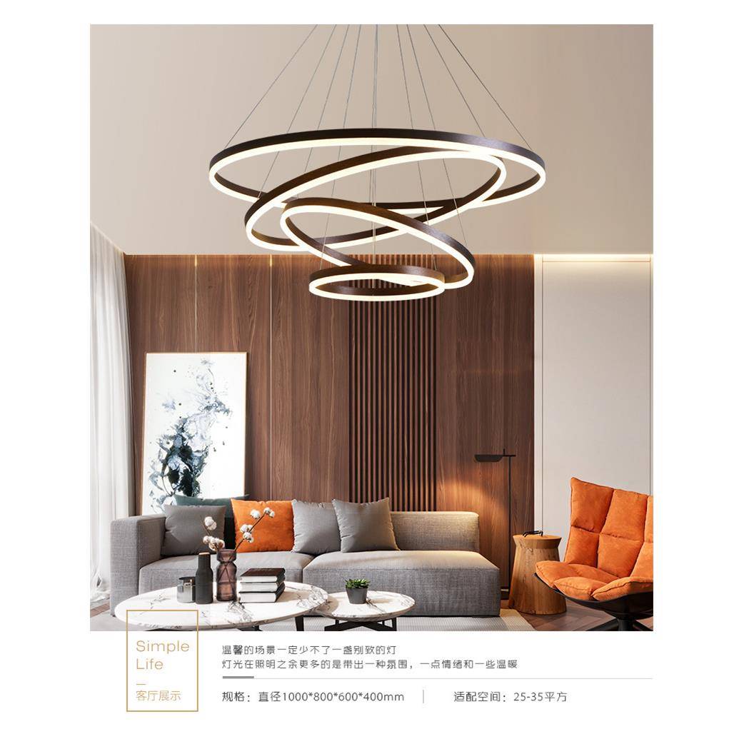 LED现代简约办公室大吊灯客厅餐厅灯具工业风复式楼梯长圆形吊灯