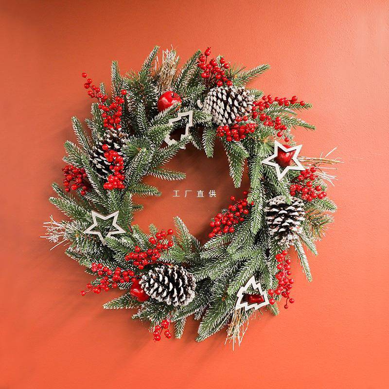 圣诞花环门挂藤条落雪圣诞树花圈装饰挂件场景布置摆件圣诞节饰品