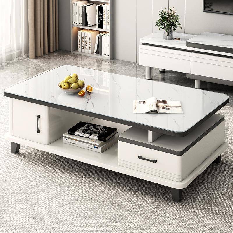轻奢岩板茶桌客厅家用小户型收纳玻璃台面茶几电视柜组合桌子