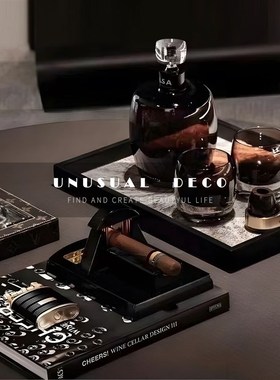 S 轻奢样板间客厅色酒y具马毛托盘民宿茶几烟灰缸摆件