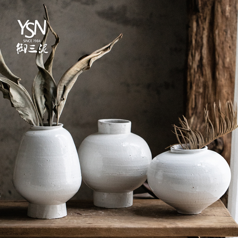 粗陶罐干花花瓶禅意御三泥北欧简约手工M插花新款客厅装饰摆件