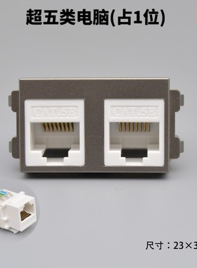 128深灰色cat5e超五类双孔网络模块RJ45网口模块 一位2个网线模块