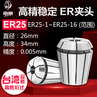 南狮AAA高精度弹性ER筒夹加工中心0.005 锁嘴ER25铣刀柄夹头68