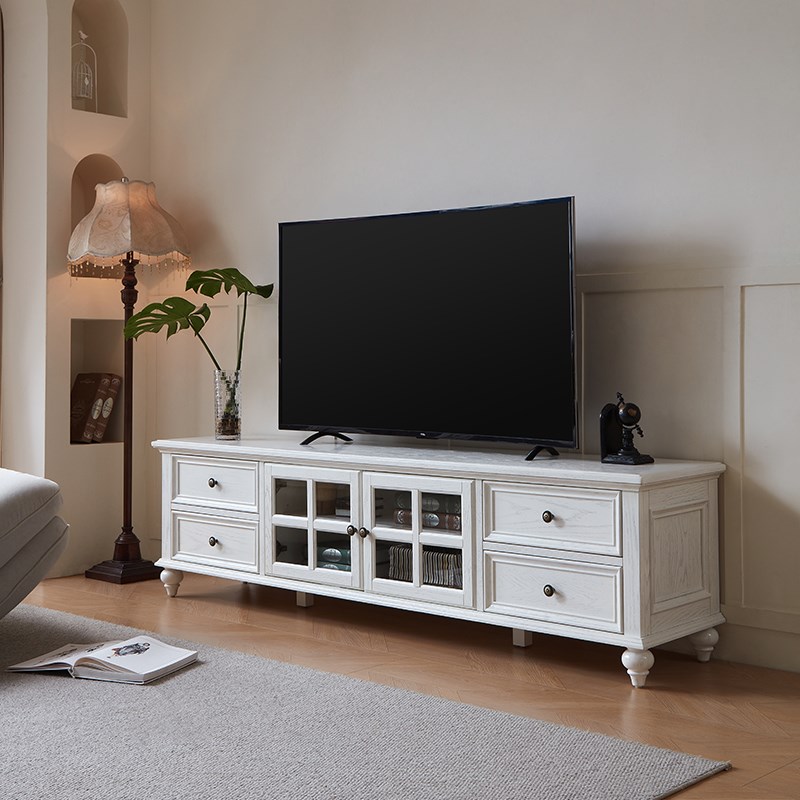 美式复古实木电视柜茶几组合套装客厅家用小户型落地收纳柜储物柜