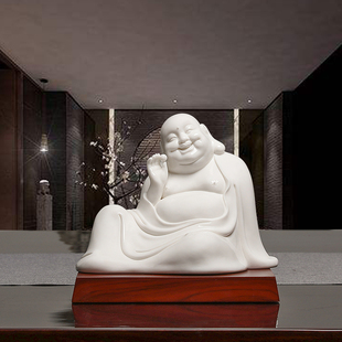 墨染留香德化白瓷孩儿红雕塑弥勒佛像弥勒大肚笑佛陶瓷工艺品摆件