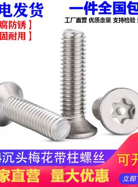 M3M4M5M6M8沉头梅花带柱防盗螺丝304不锈钢平头内六角带针螺钉