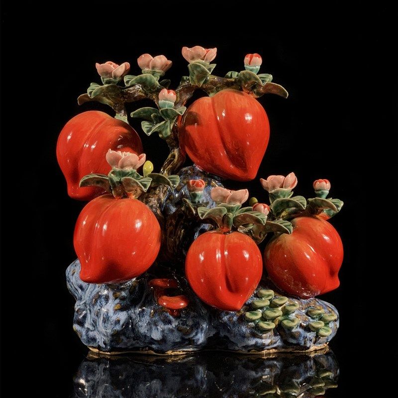 石湾公仔陶瓷寿桃摆件家居装饰客厅玄关中式摆设乔迁长辈生日送礼