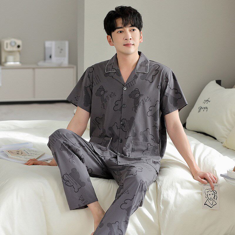 【抗菌新疆棉】睡衣男纯棉夏季短袖长裤中年爸爸加大码家居服套装