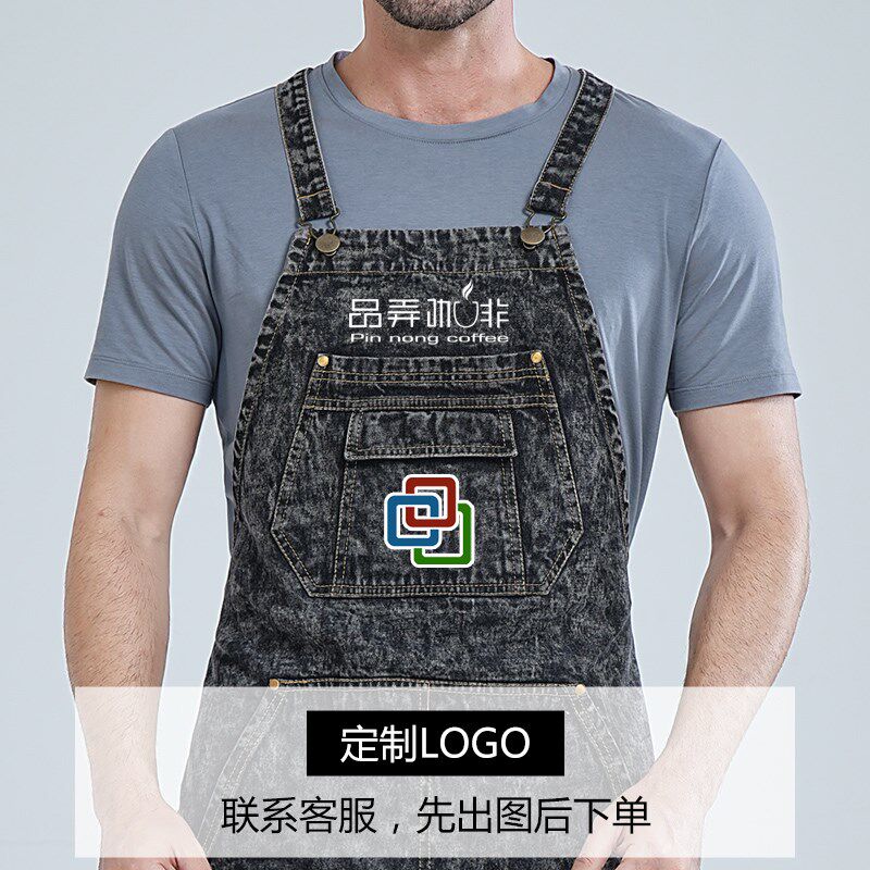 女士牛仔围裙高级全棉2025新款时尚背带园艺L工作服男定制logo印