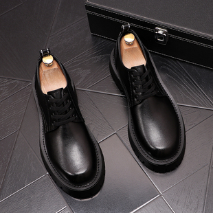 男鞋子新款时尚低帮皮鞋个性圆头休闲鞋厚底增高大头Y鞋白色单鞋