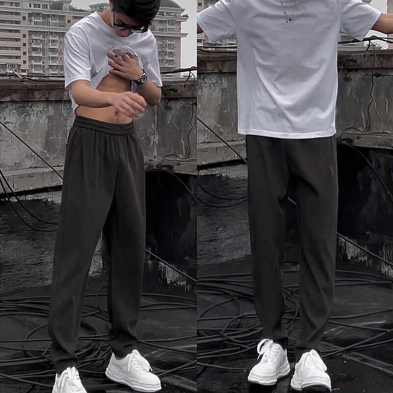 春夏薄款高级f垂坠感百搭休闲西裤男士简约宽松潮流抗皱透气直筒