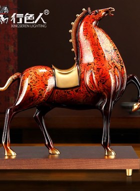 《马到成功》全铜马摆件招财将z军马大漆工艺品红色马客厅生肖马
