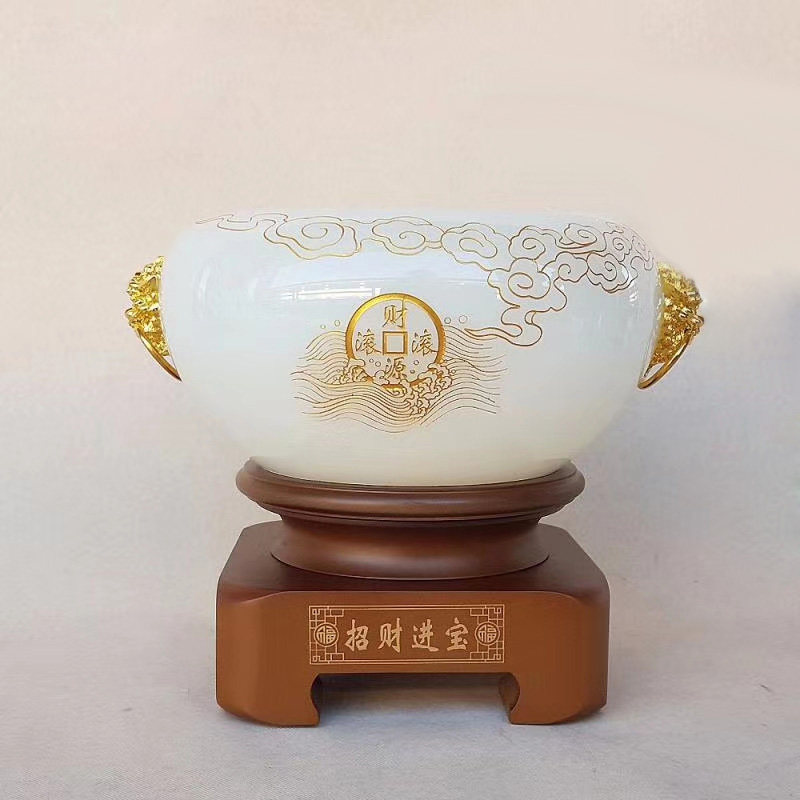 聚宝盆摆件工艺品办公室装饰招财进宝大号琉璃乔R迁开业礼品送领