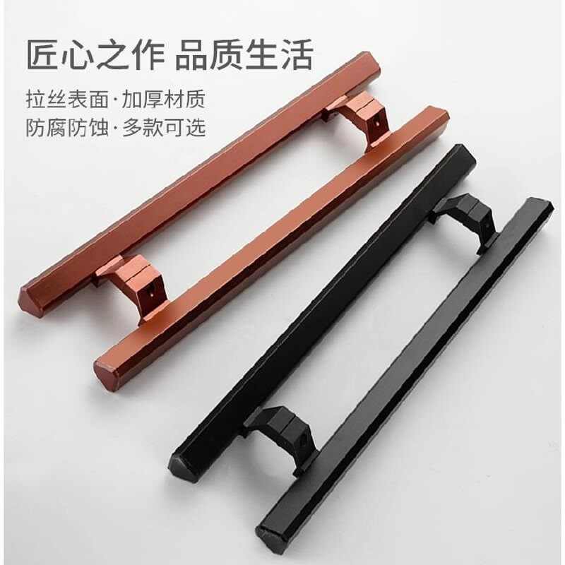 黑色无框加厚玻璃门拉手对装有框大门把手木门S铝合金推拉门扶手
