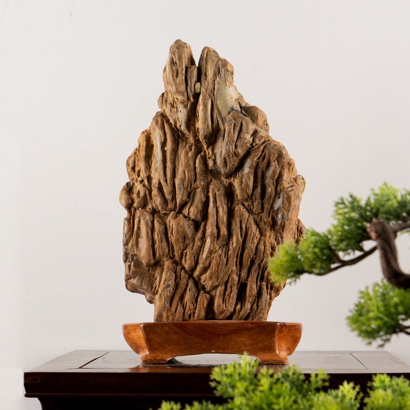新中式书房摆件天然硅木化水冲石工艺品古典高P档客厅玄关家居饰