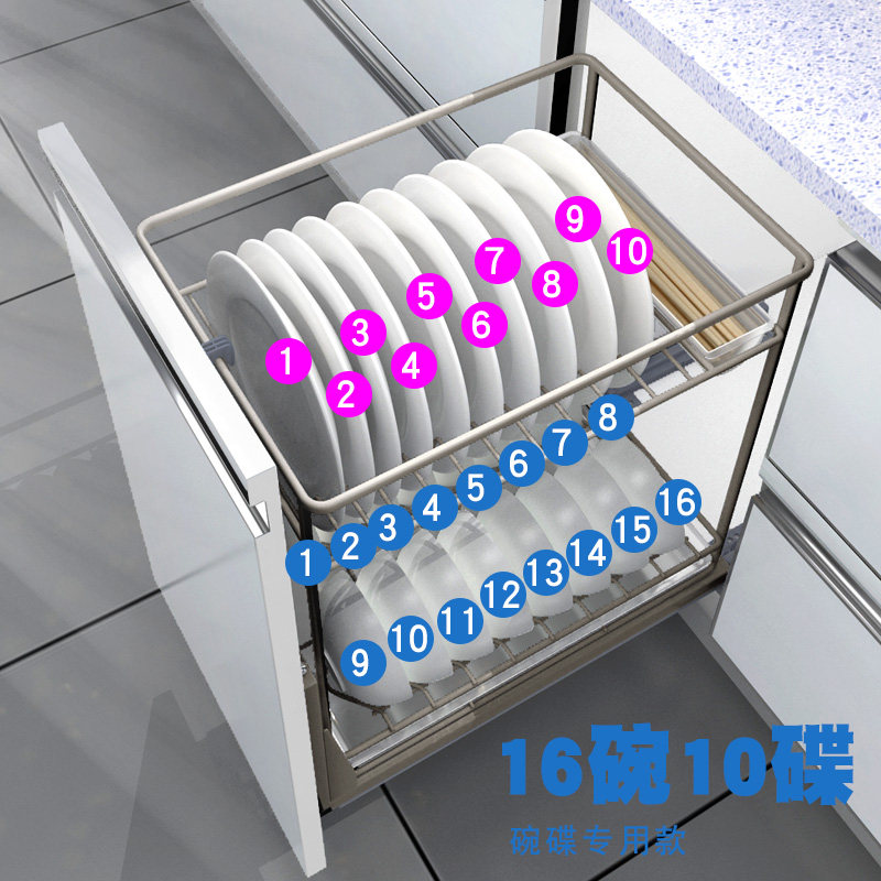 拉篮厨房橱柜竖型碗碟篮多功能z抽屉式小碗碟置物架收纳碗篮沥水