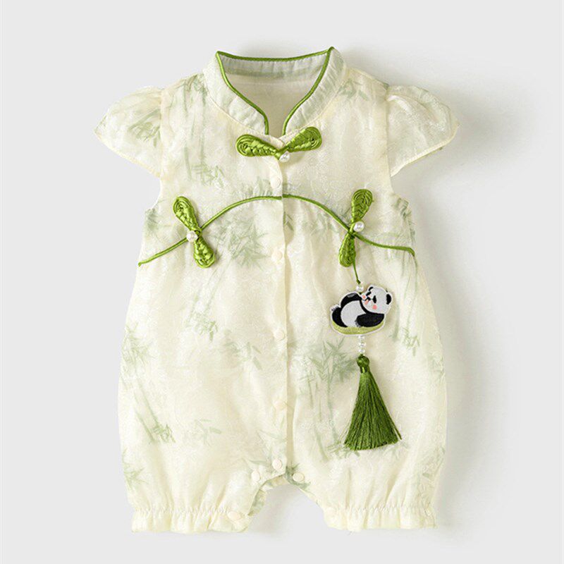 婴儿连体衣汉服女宝宝衣服旗袍爬服新中式清新短袖哈衣国风包屁衣