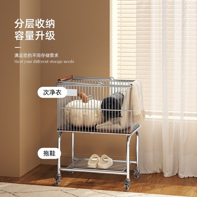 中古脏衣篮推车收纳筐浴室置物架卫生间落地M脏衣篓移动双层洗衣