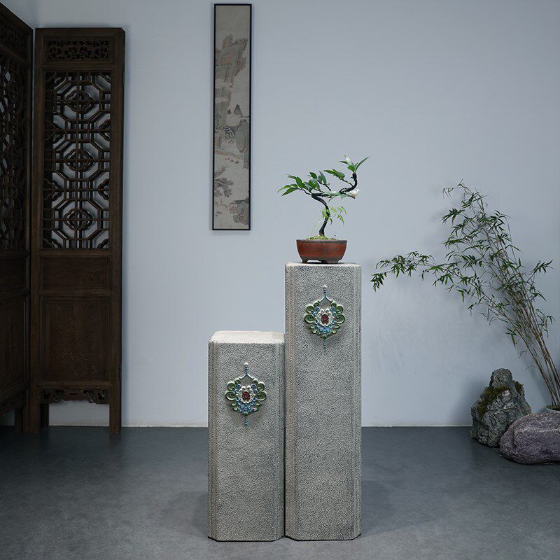 新中式落地摆件仿石柱墩庭院花园盆G景摆件大门口装饰造景展示架