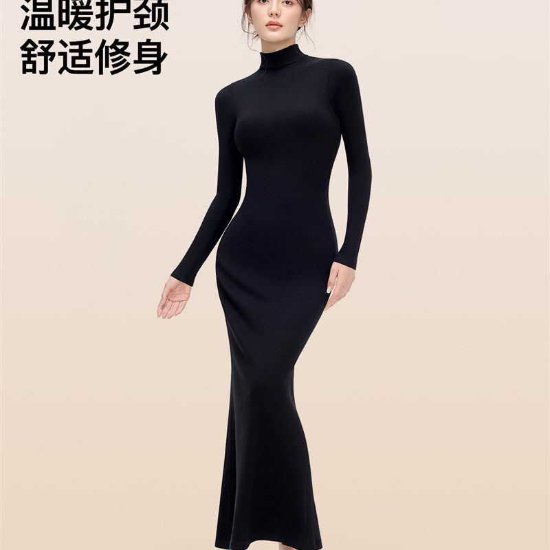 曲线主义长袖连衣裙2025秋季新款流行包臀裙新款修身显瘦半高领女