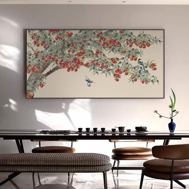 新中式客厅装饰画高m级感巨幅酒店大堂画横版寓意好餐厅背景墙壁