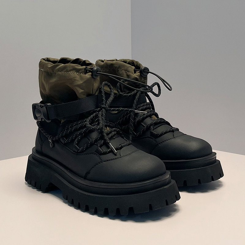 马丁靴男款高筒秋冬n加绒厚底增高鞋中筒户外登山工装靴子雪地短