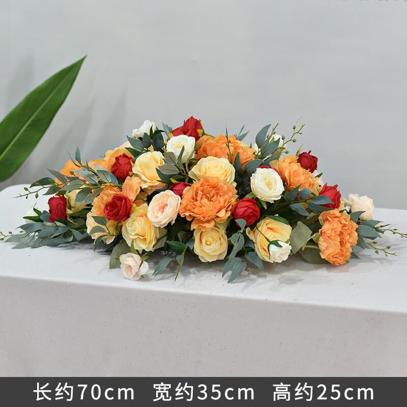 会议室会议桌长桌迎宾装饰宴会长餐桌桌面摆O花餐厅花艺花假花台